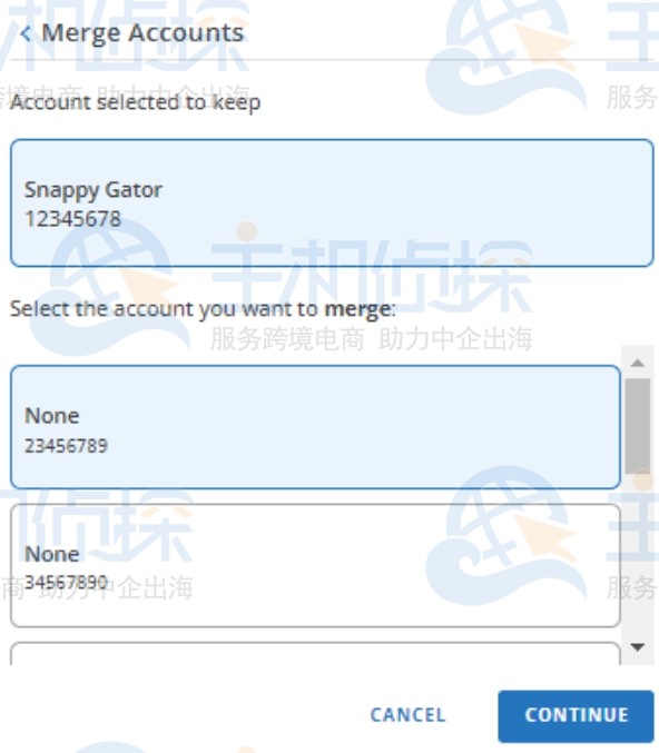 选择要合并的帐户