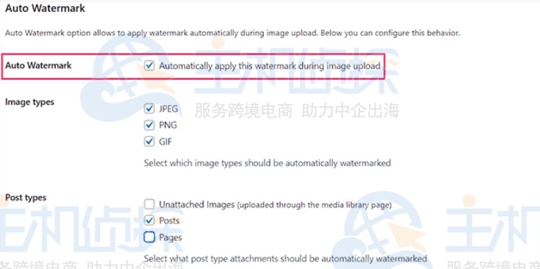 选中该框以启用自动水印