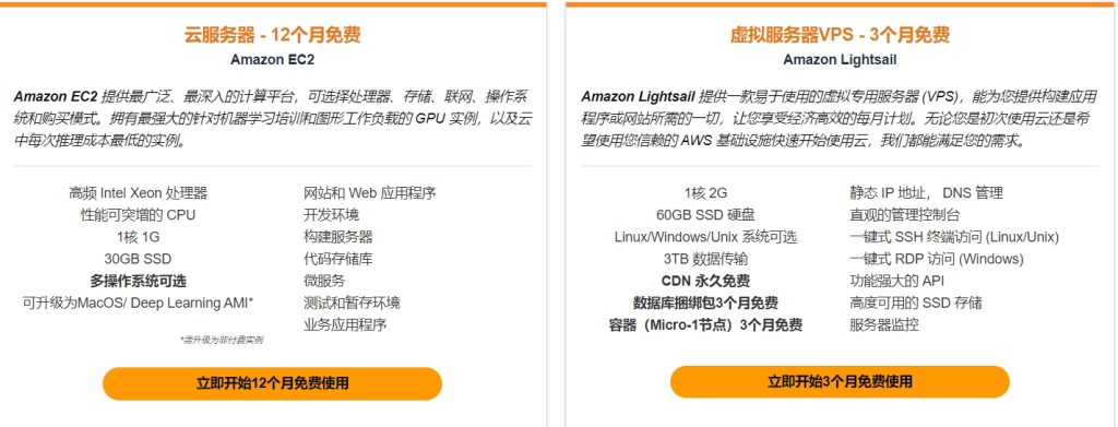 亚马逊云科技免费服务器