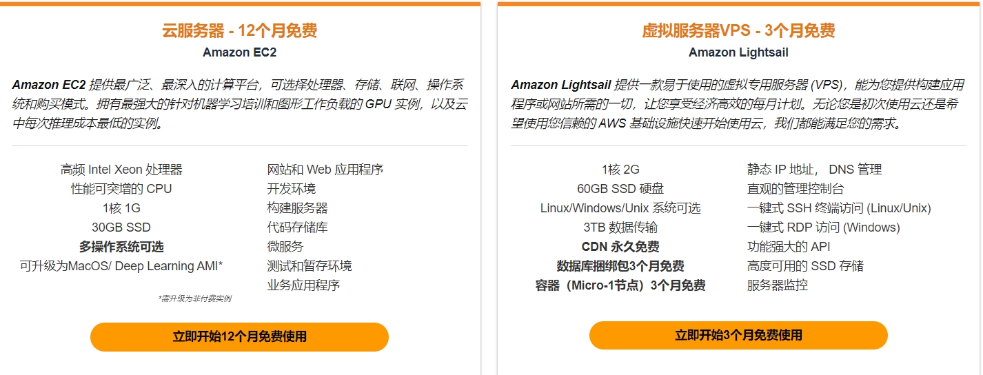 亚马逊云科技免费服务器