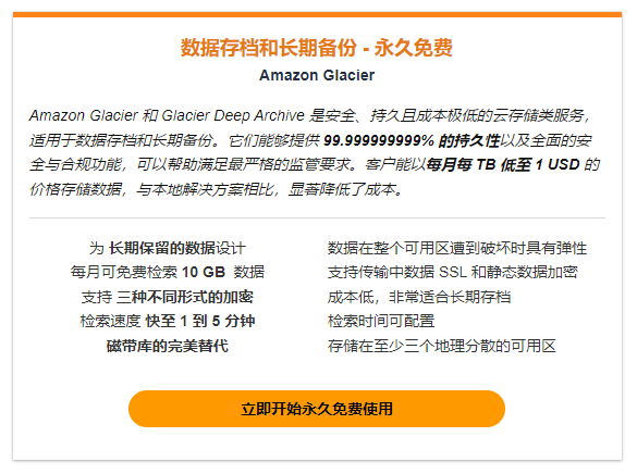 亚马逊永久免费云存储套餐