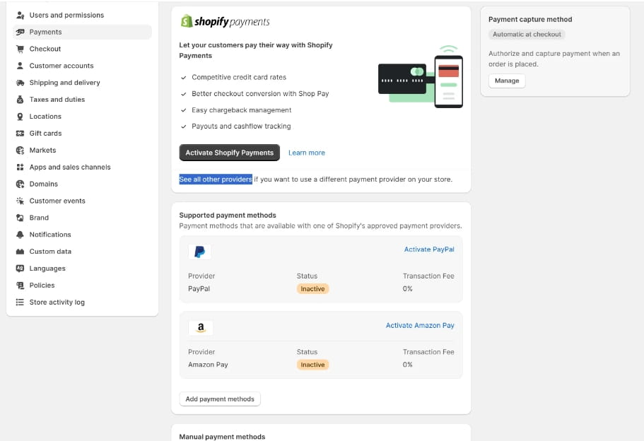 Shopify收付款设置