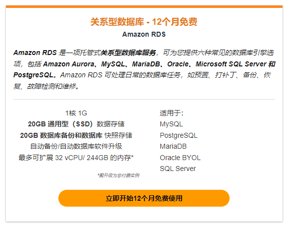 亚马逊云科技免费数据库