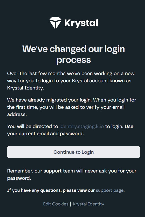 登录Krystal账户后台