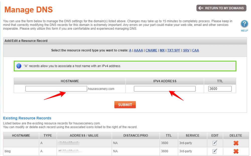 添加A/CNAME记录解析域名