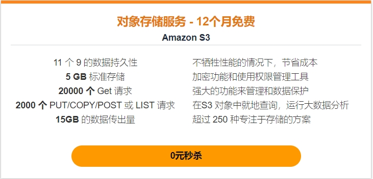 Amazon S3免费方案