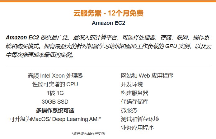 亚马逊云服务器免费试用型