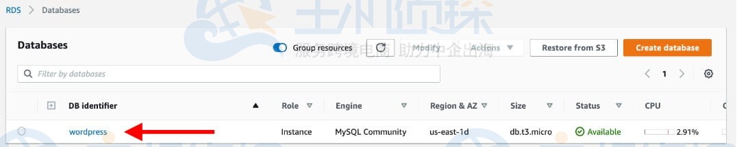 配置Amazon RDS数据库
