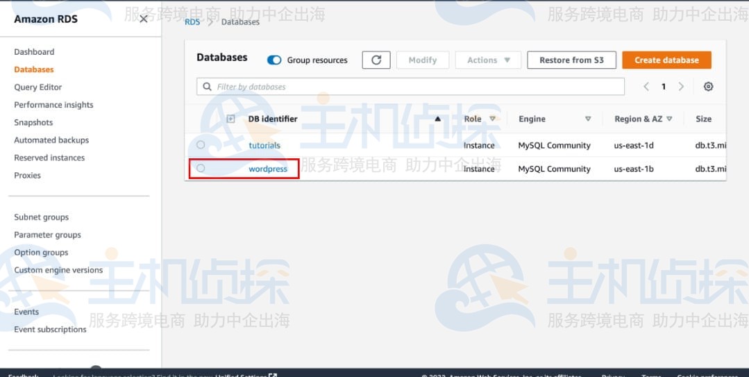 配置Amazon RDS数据库