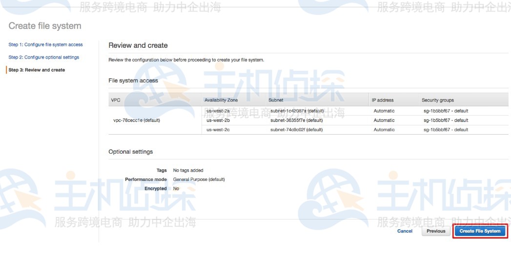 Amazon EFS创建网络文件系统
