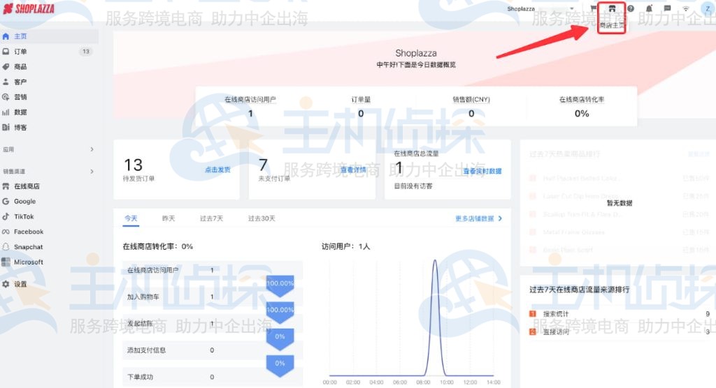 从店铺后台进入商店主页