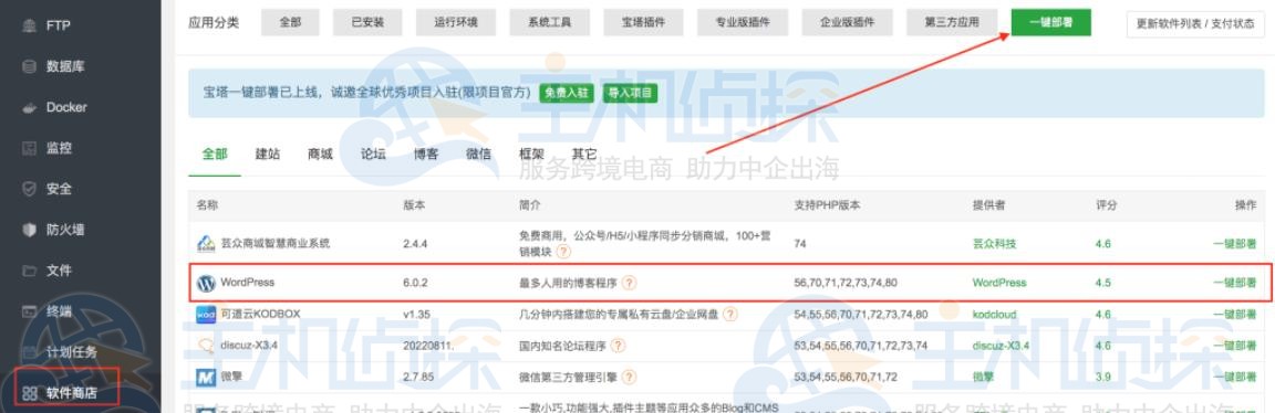 宝塔面板一键部署WordPress