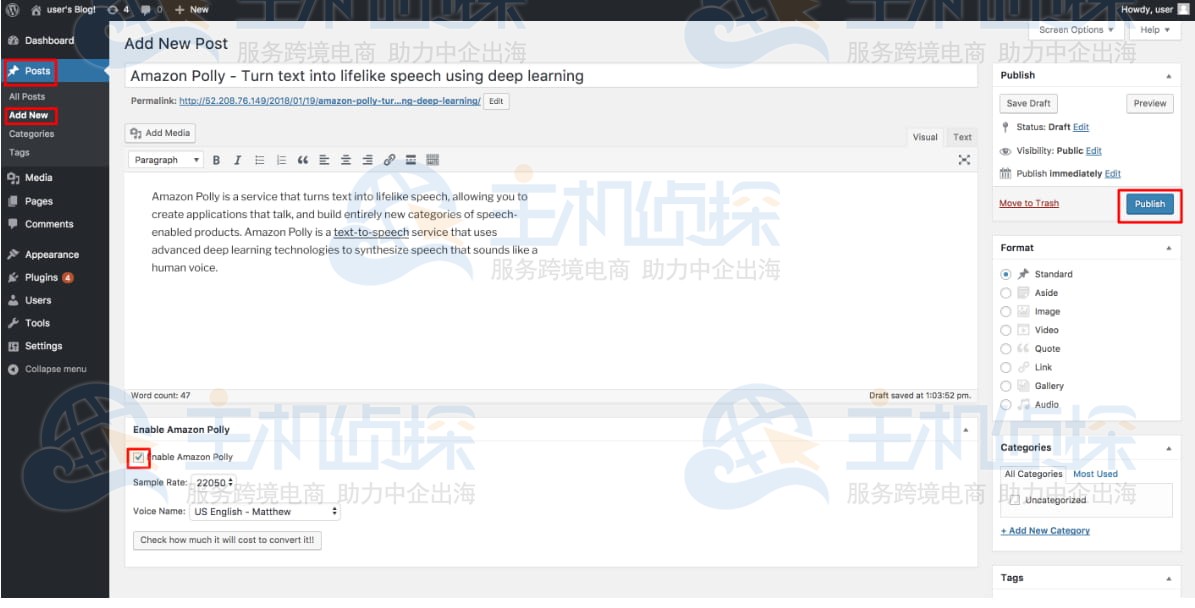 在WordPress上测试语音转文本功能