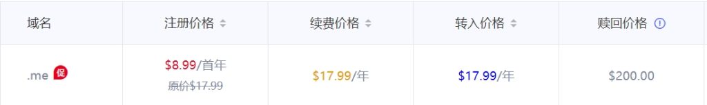 .me域名注册价格