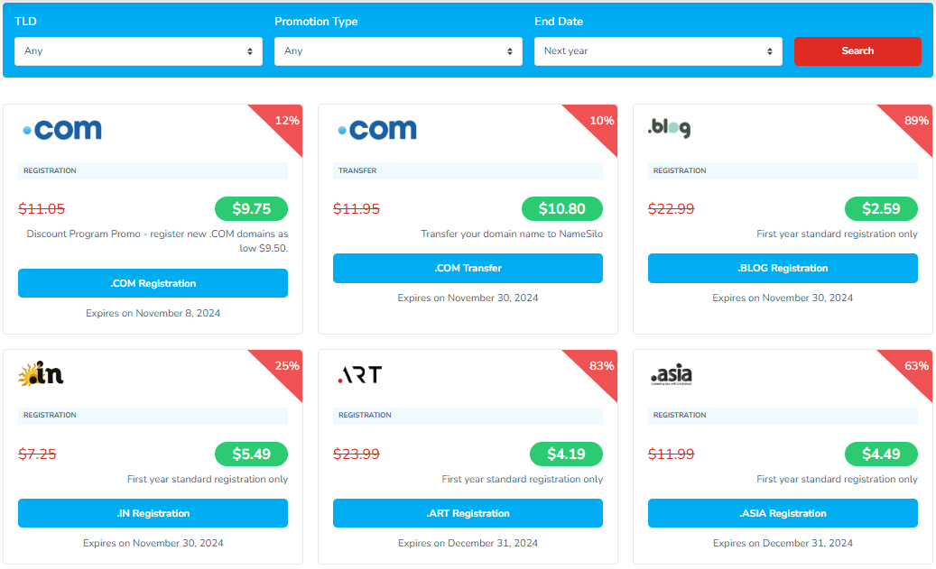 NameSilo双十一限时优惠