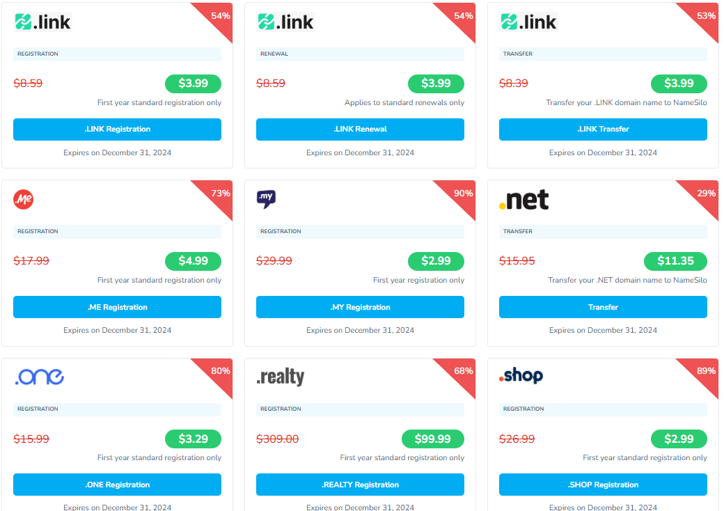 NameSilo双十一限时优惠