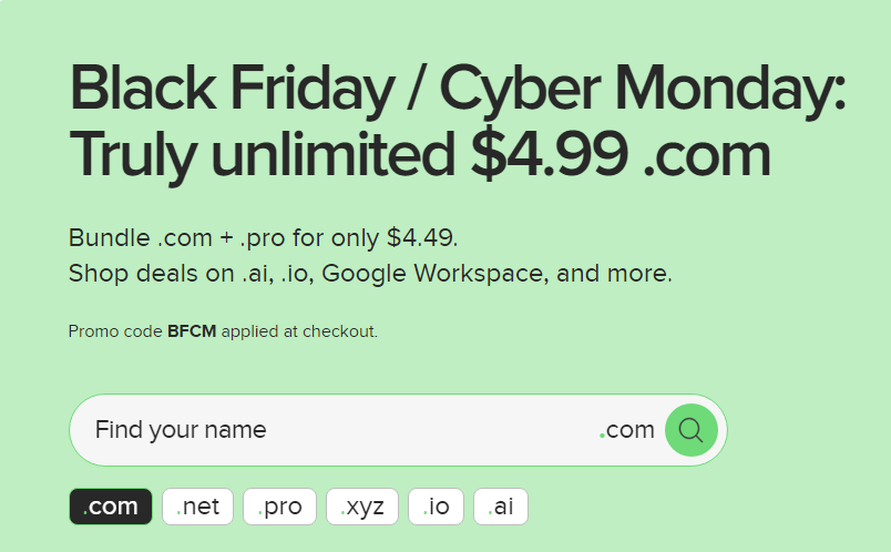 Name.com黑五&网一促销活动 .com和.pro域名组合购仅$4.49