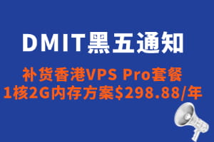 DMIT黑五活动 补货香港VPS Pro套餐 1核2G内存方案仅需$298.88/年