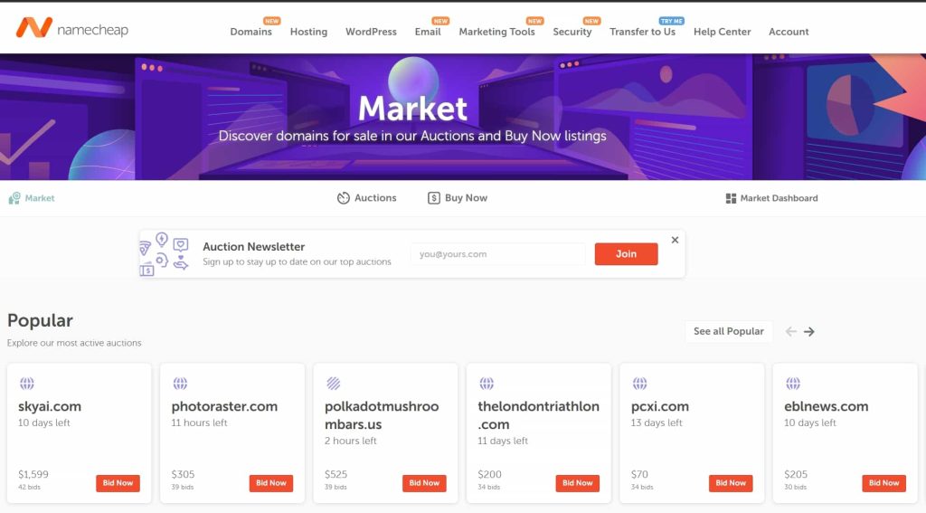 Namecheap域名交易