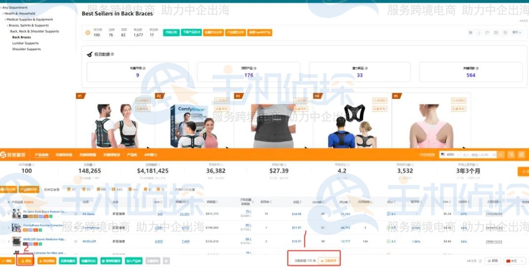 使用卖家精灵插件下载《Back Braces》类目