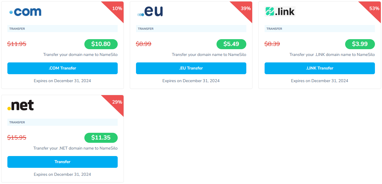 NameSilo域名转入优惠