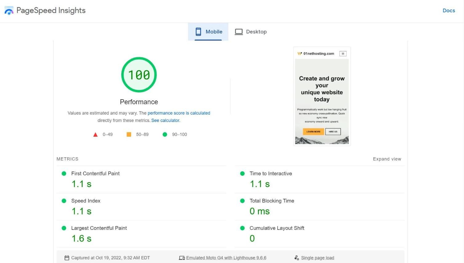 PageSpeed Insights测试