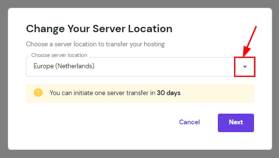 从可用位置的下拉列表中选择所需的位置