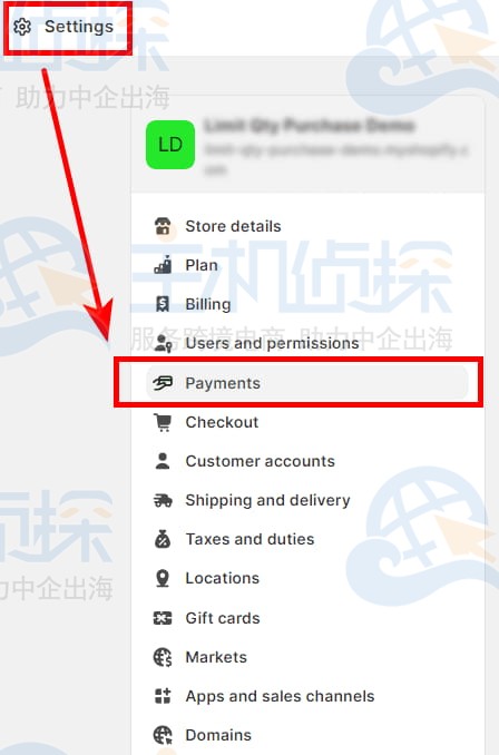 转到Shopify管理面板设置付款