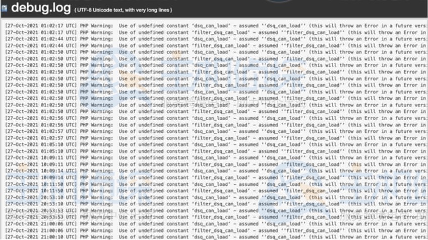 Debug.log包含错误消息和时间戳