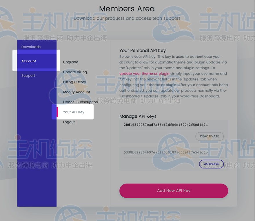 单击 Account-Your API Key 链接