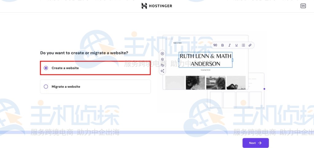 选择 Create a website 并单击 Next