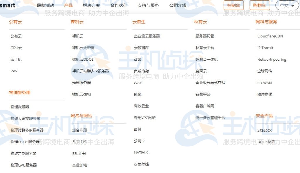 RAKsmart产品下拉菜单