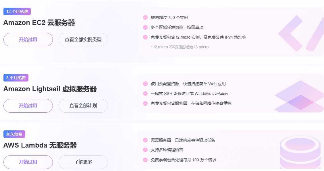 亚马逊云科技云计算免费专区