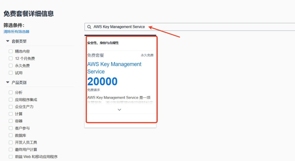 输入“AWS Key Management Service”