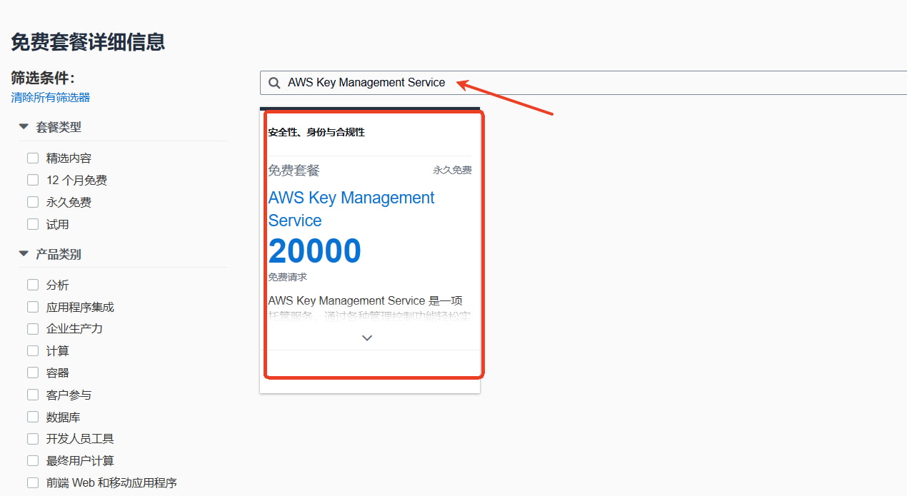 输入“AWS Key Management Service”