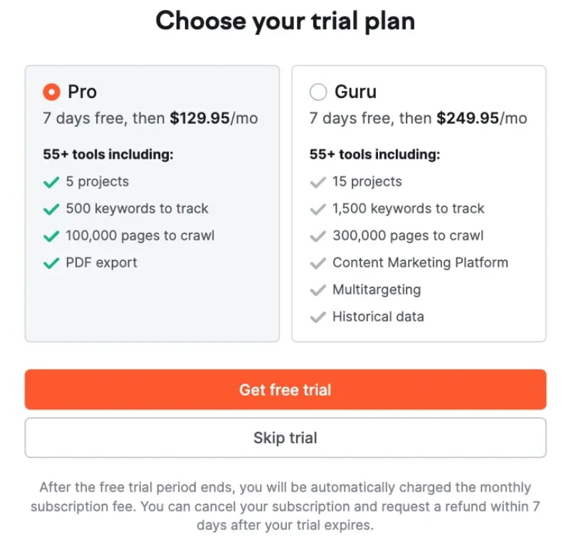 SEMrush七天免费试用