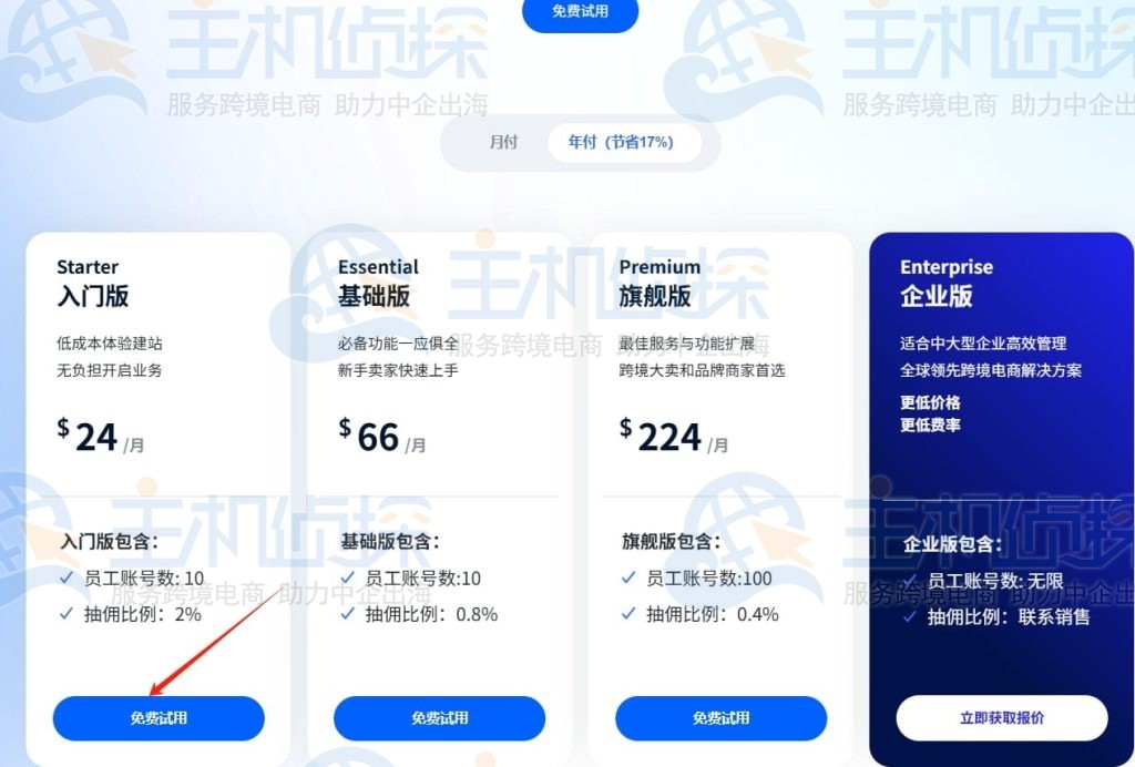 点击免费试用按钮