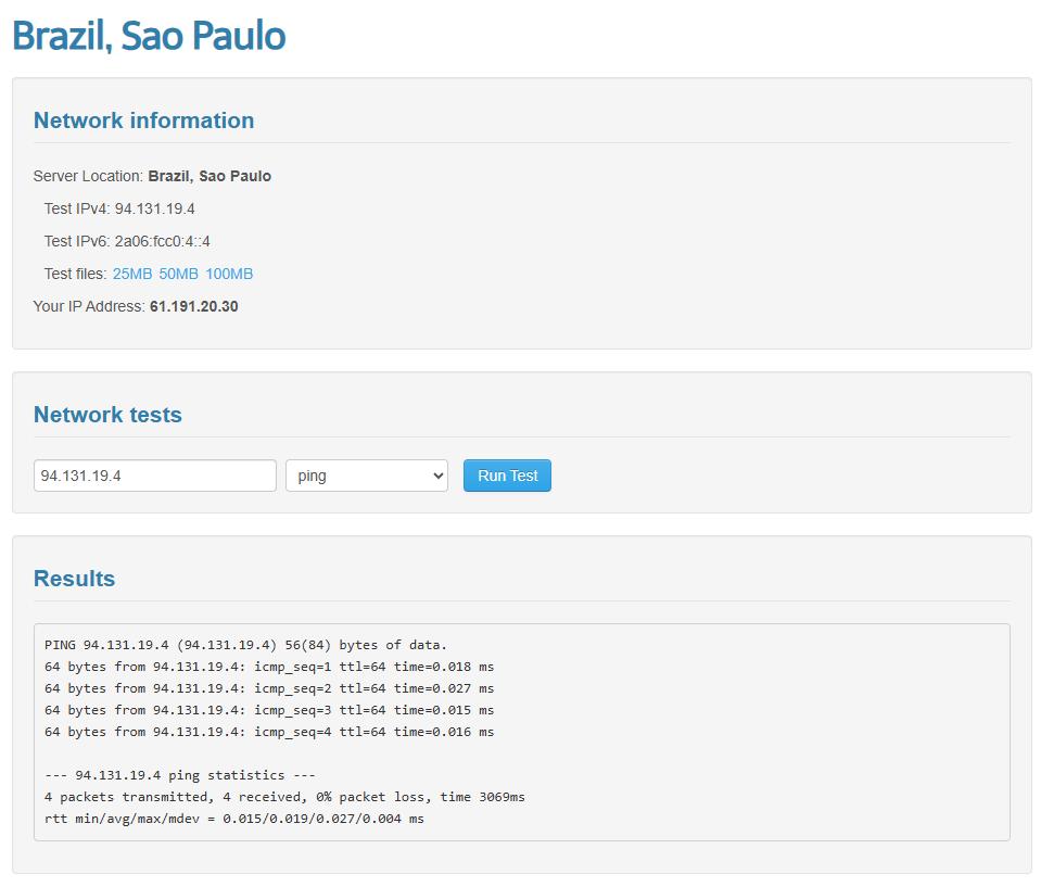 FriendHosting巴西机房的Ping检测