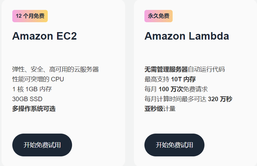 AWS云服务器免费套餐