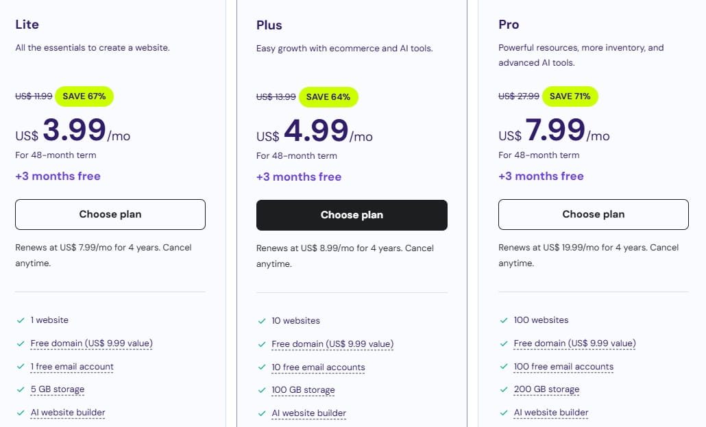 Hostinger AI建站系统价格