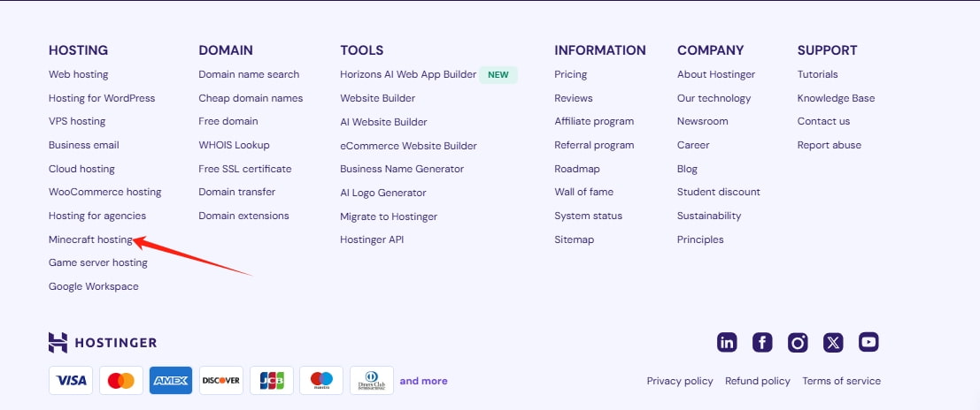 点击“Minecraft hosting”