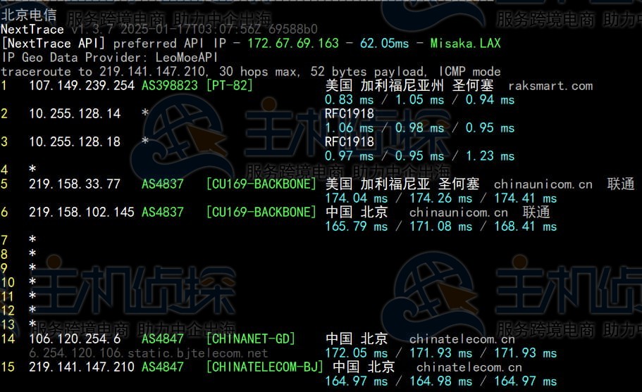 北京电信回程路由追踪