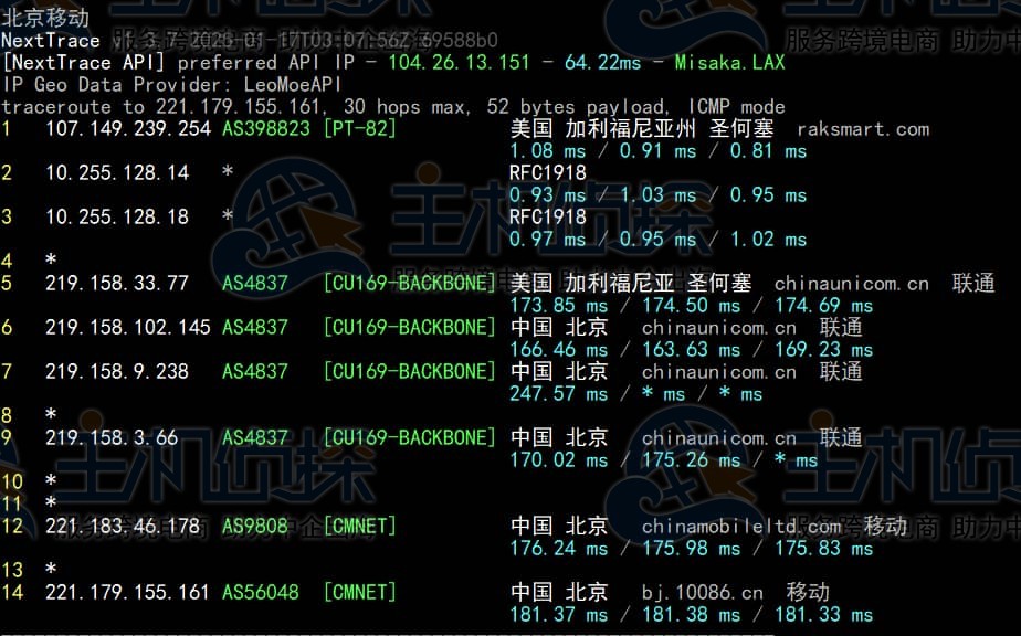 北京移动回程路由追踪
