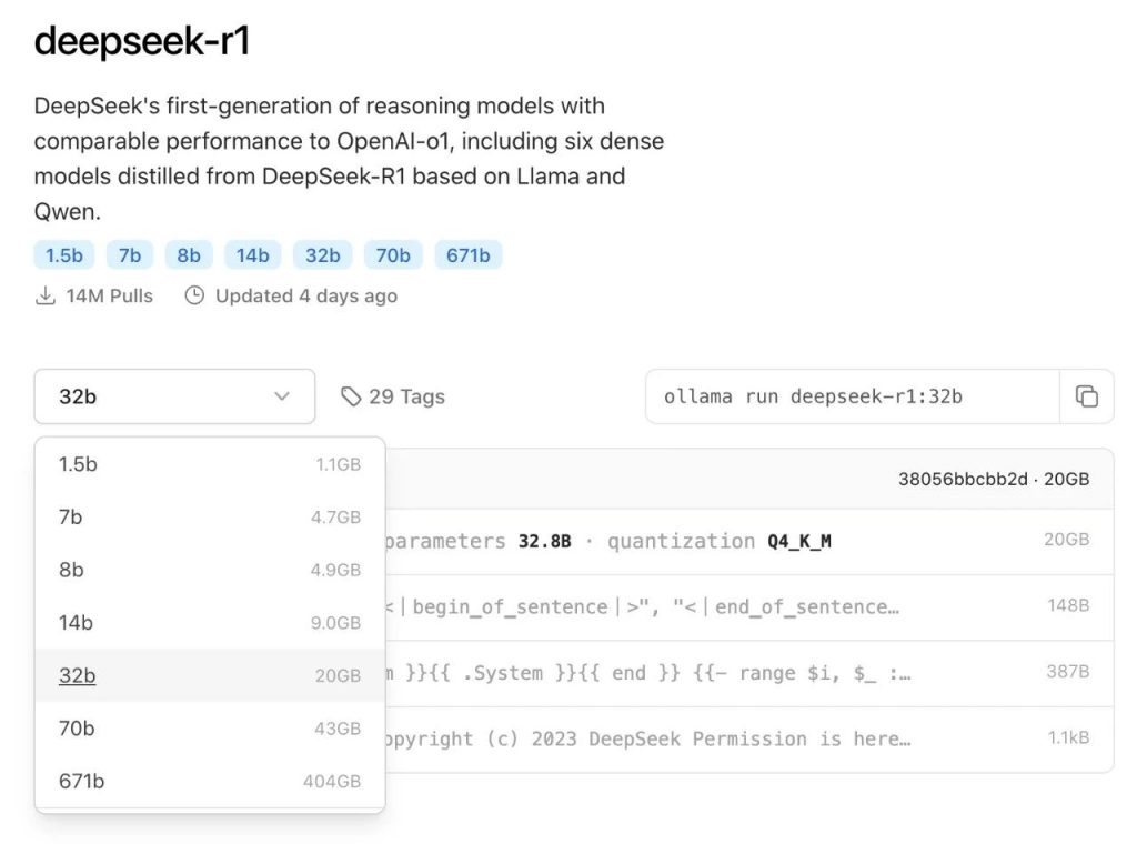 DeepSeek-R1各种参数量的模型版本