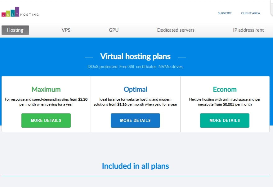 Just Hosting国外VPS