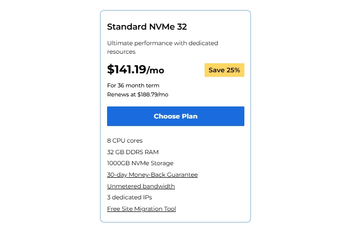 Bluehost独立服务器方案