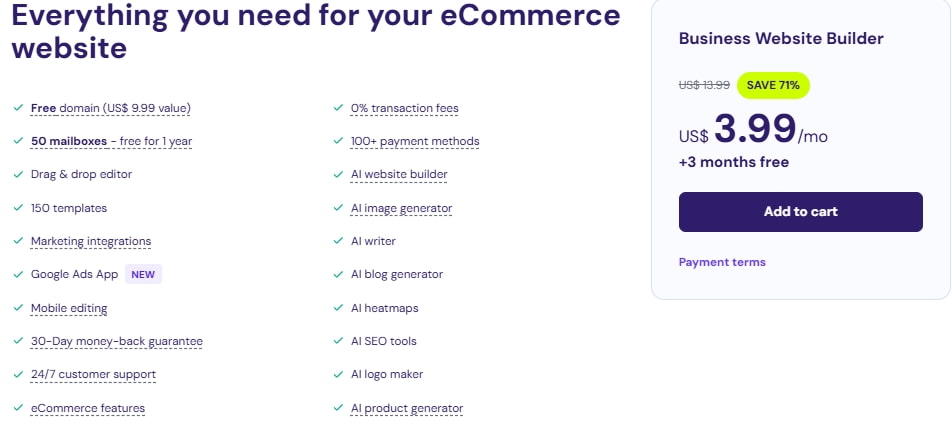 Hostinger电子商务网站构建器