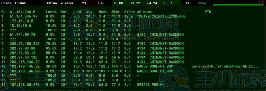 电信去程路由追踪