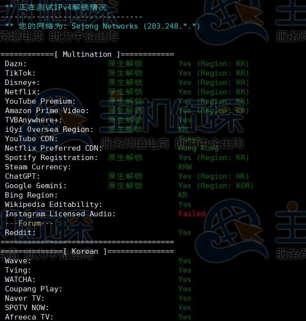 流媒体解锁测试