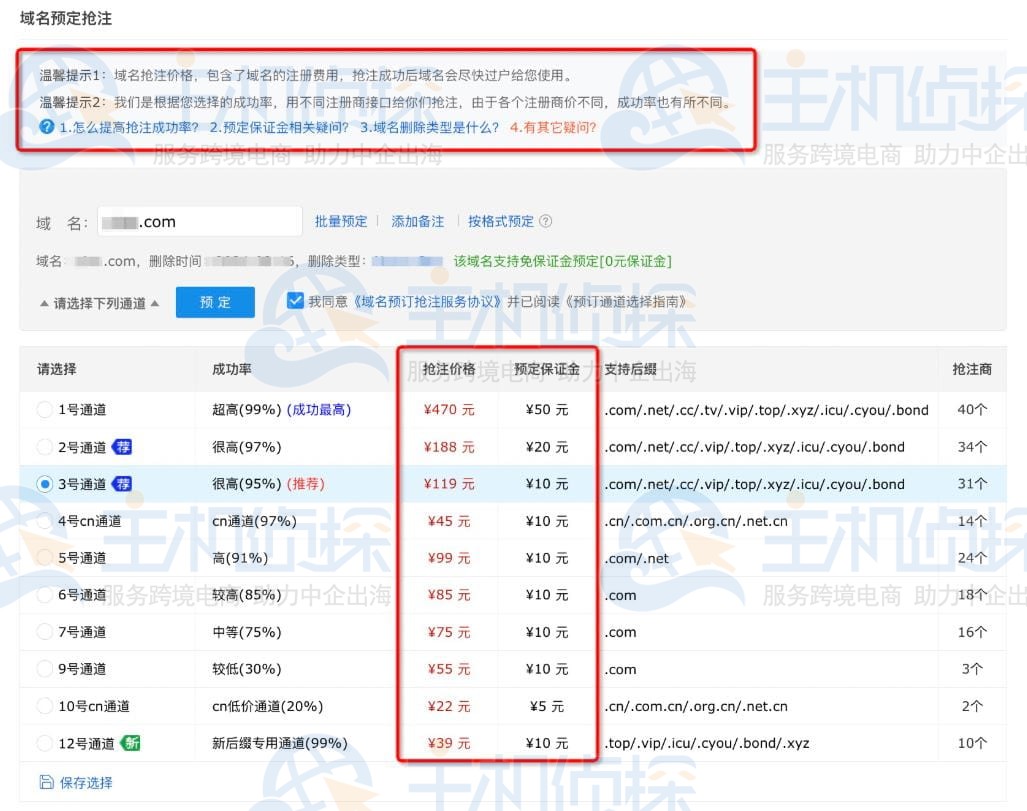 聚名网域名抢注流程